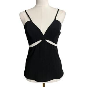 Solemio Tank Top Womens Small Black Strappy Cutout V Neck Zip Back Party Cami